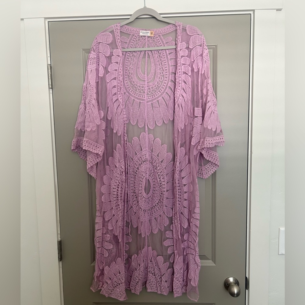 Lavender Sheer Lace Kimono
